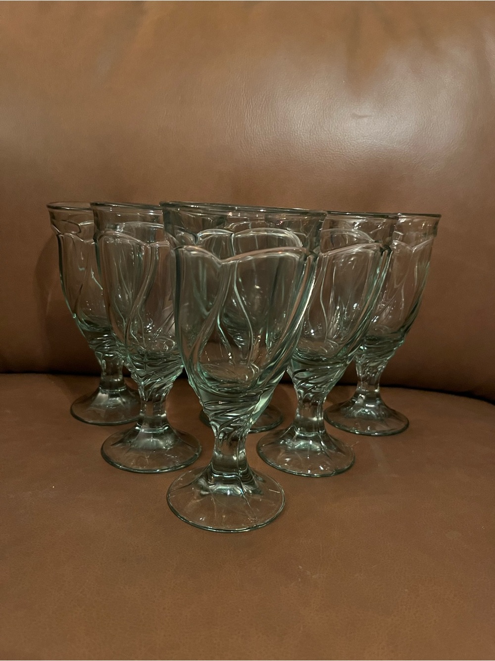Noritake Sweet Swirl Lt. Green Water, Wine, Tea Glass Goblets, Set of 6